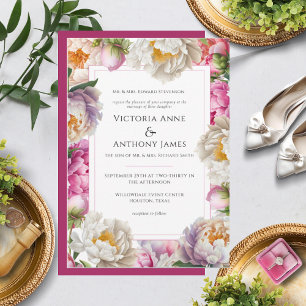 Pink Watercolor Peonies Floral Moderne Hochzeit Einladung