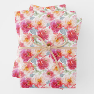 Pink Watercolor Peony Blume Pattern Geschenkpapier Set