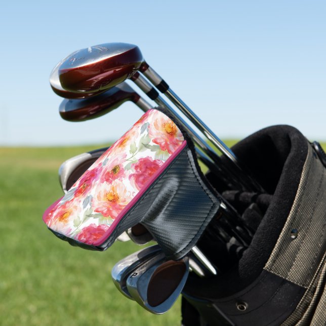 Pink Watercolor Peony Blume Pattern Golf Headcover (In Situ)