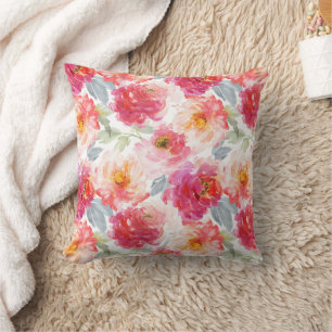 Pink Watercolor Peony Blume Pattern Kissen