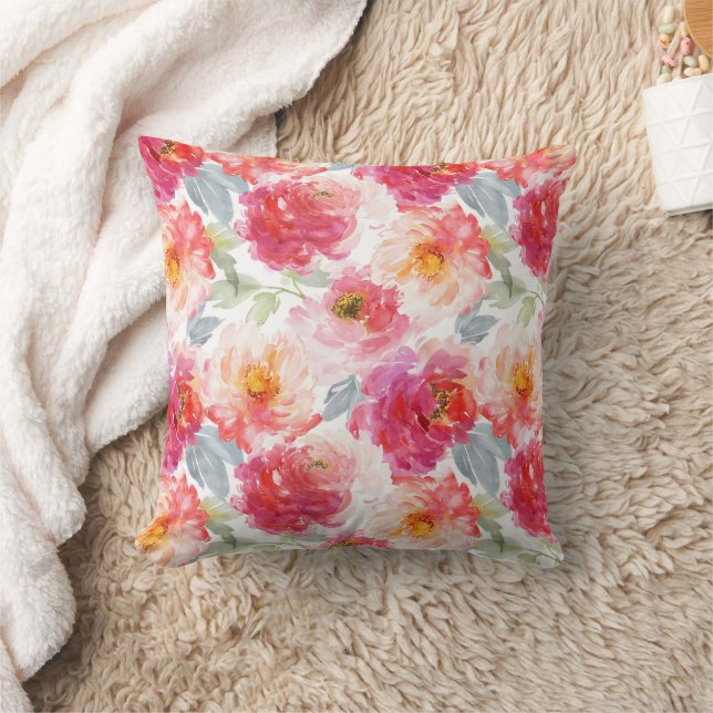 Pink Watercolor Peony Blume Pattern Kissen (Decke)