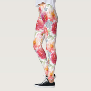 Pink Watercolor Peony Blume Pattern Leggings