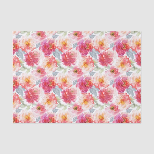 Pink Watercolor Peony Blume Pattern Seidenpapier (Vorderseite)
