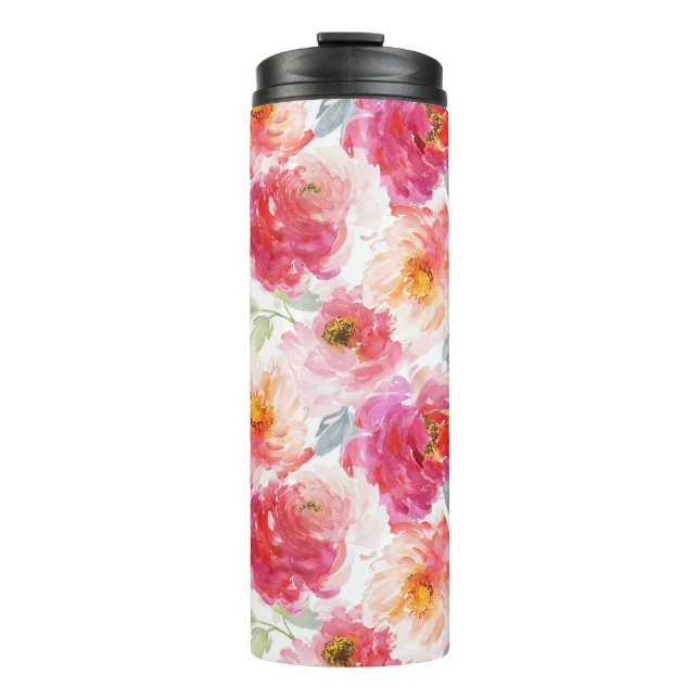 Pink Watercolor Peony Blume Pattern Thermosbecher (Vorderseite)