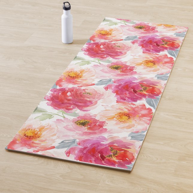 Pink Watercolor Peony Blume Pattern Yogamatte (Beispiel)