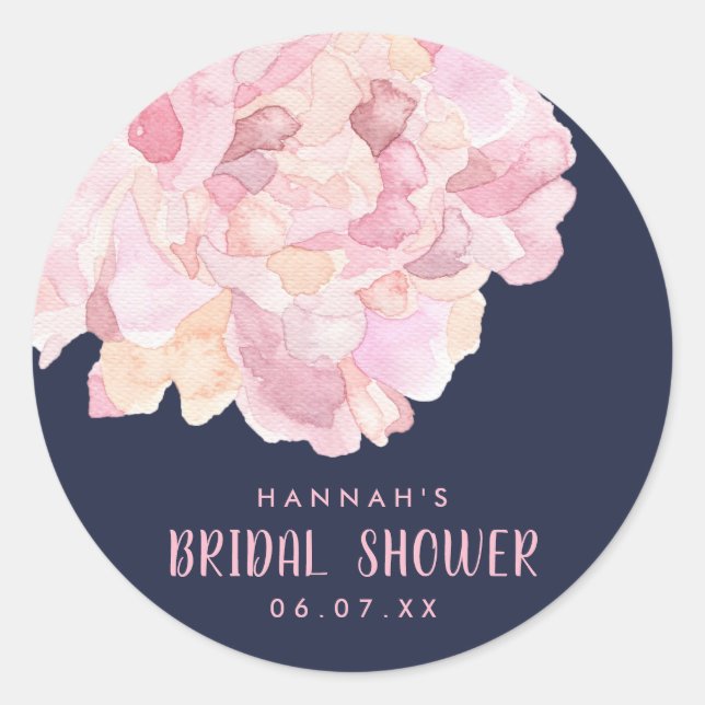 Pink Watercolor Peony Brautparty Sticker (Vorderseite)