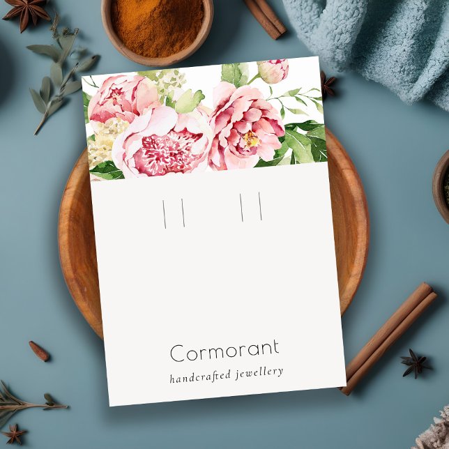 Pink Watercolor Peony Floral Loop Hoop Holder Visitenkarte (Von Creator hochgeladen)