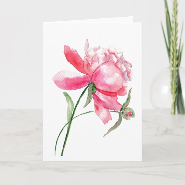 Pink Watercolor Peony Grußkarte Karte (Vorderseite)