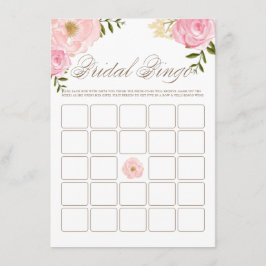Pink Watercolor Peonys Brautparty Bingo Game Begleitkarte