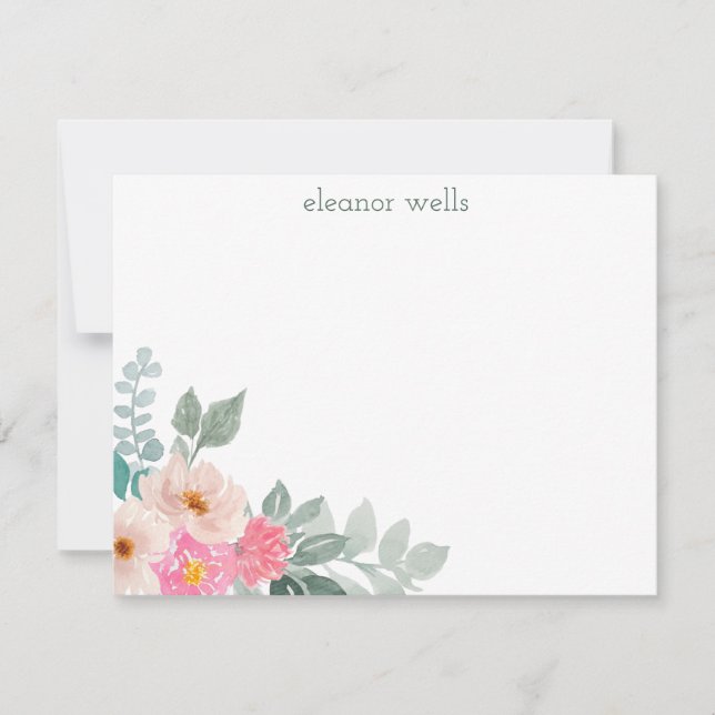 Pink Watercolor Personalisierte Blumengestation Mitteilungskarte (Vorderseite)