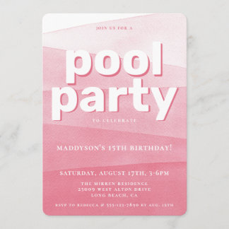 Pink Watercolor Pool Party Geburtstag Einladung