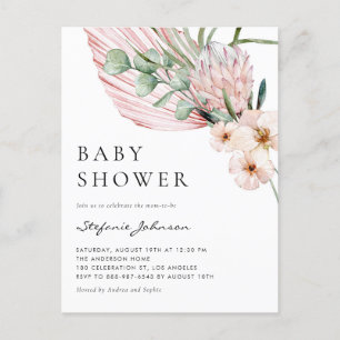 Pink Watercolor Protea Tropical Baby Dusche Einladungspostkarte