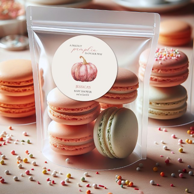 Pink Watercolor Pumpkin Baby Dusche Runder Aufkleber (Pink Pumpkin Sticker)