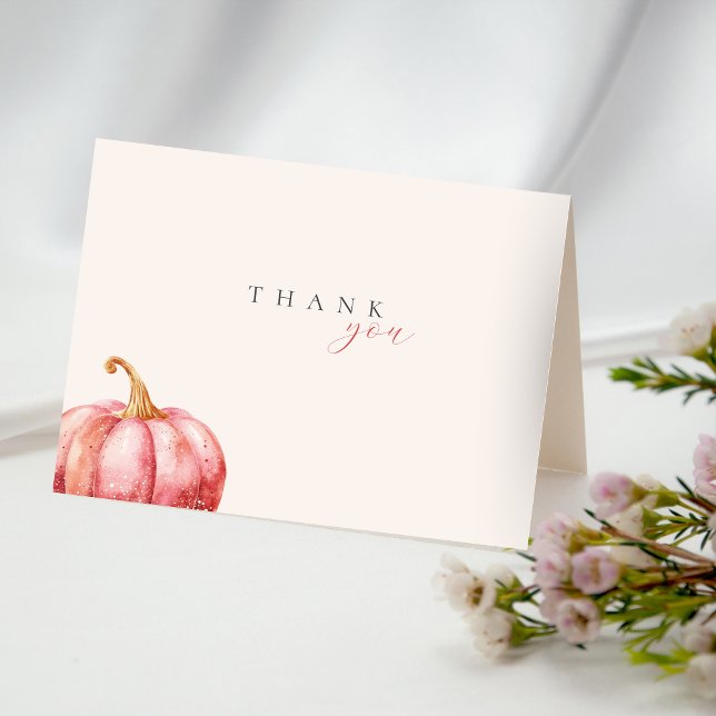 Pink Watercolor Pumpkin Danke Karte (Pumpkin Baby Shower Thank you card.)