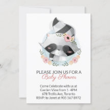 Pink Watercolor Raccoon Virtual Baby Dusche