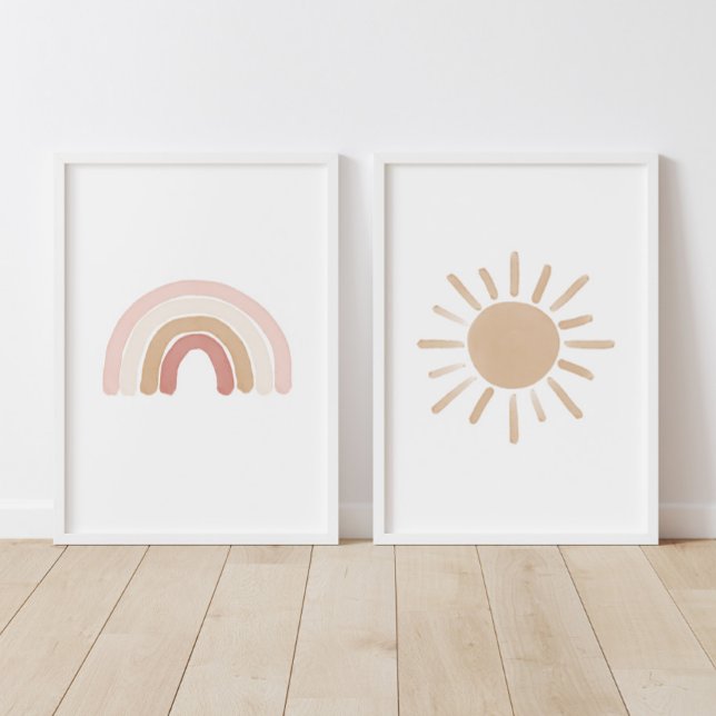 Pink Watercolor Rainbow and Sun Girl Kinderzimmer Bilderwand Sets (Von Creator hochgeladen)