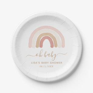 Pink Watercolor Rainbow Baby Dusche Pappteller