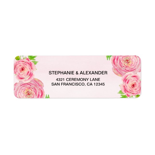 Pink Watercolor Ranunculus Adressetiketten (Vorne)