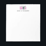 Pink Watercolor Retro Camera Photographer Logo  Notizblock<br><div class="desc">Whimsical watercolor painting of a vintage camera in pink.</div>