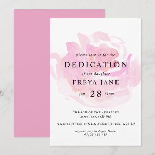 Pink Watercolor Rose Baby Dedication Einladung
