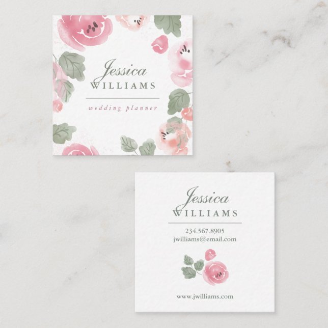 Pink Watercolor Rose Botanische Visitenkarte (Vorne/Hinten)