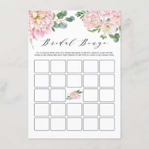 Pink Watercolor Rose Brautparty Bingo Spiel Begleitkarte