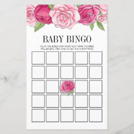 Pink Watercolor Rose Kinderdusche Bingo Spielkarte