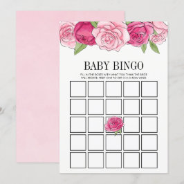 Pink Watercolor Rose Kinderdusche Bingo Spielkarte Einladung