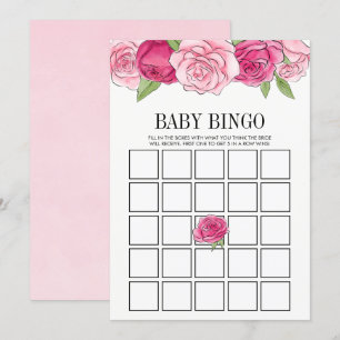 Pink Watercolor Rose Kinderdusche Bingo Spielkarte Einladung