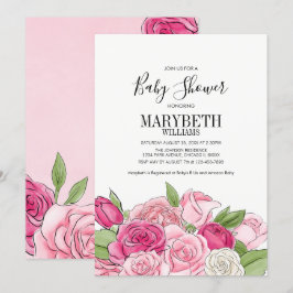 Pink Watercolor Rose Kinderdusche Einladung