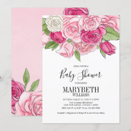 Pink Watercolor Rose Kinderdusche Einladung