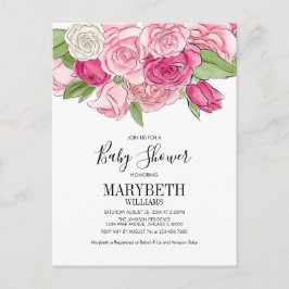 Pink Watercolor Rose Kinderdusche Einladungspostkarte