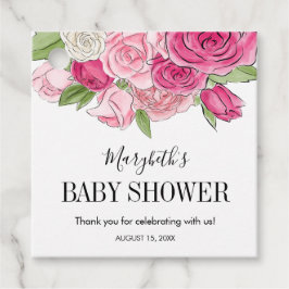 Pink Watercolor Rose Kinderdusche Geschenkanhänger