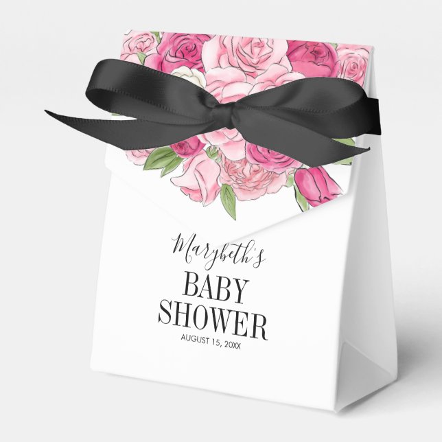 Pink Watercolor Rose Kinderdusche Geschenkschachtel (Vorderseite)