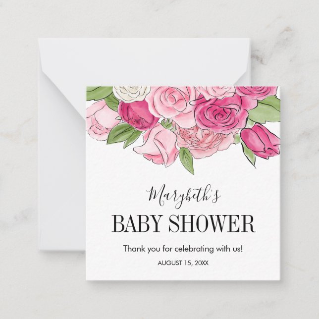 Pink Watercolor Rose Kinderdusche Mitteilungskarte (Vorderseite)