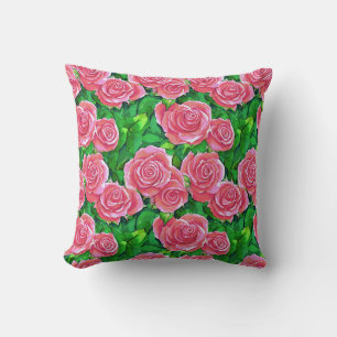 Pink Watercolor Rose Muster Kissen