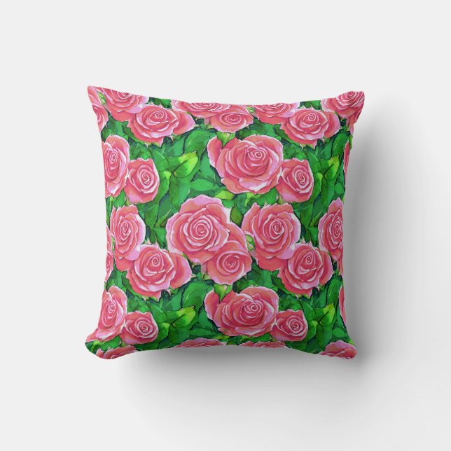 Pink Watercolor Rose Muster Kissen (Vorderseite)