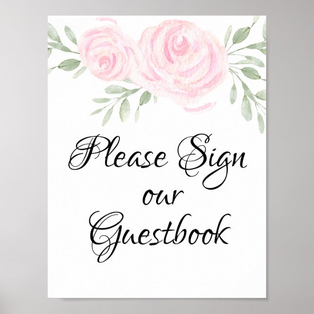 Pink Watercolor Rose Unterschreiben Sie unser Gäst Poster (Vorne)