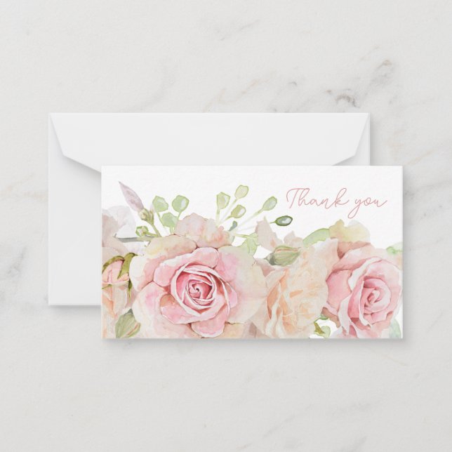 Pink Watercolor Rose Vielen Dank Mitteilungskarte (Vorderseite)