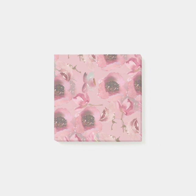 Pink Watercolor Rosen Post It Notes Post-it Klebezettel (Vorderseite)