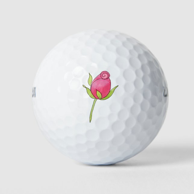 Pink Watercolor Rosenknospe Golfball (Vorderseite)