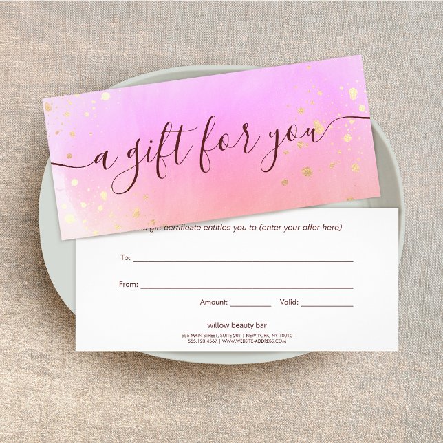 Pink Watercolor Script Wellness-Center Geschenkgut Werbekarte (Von Creator hochgeladen)