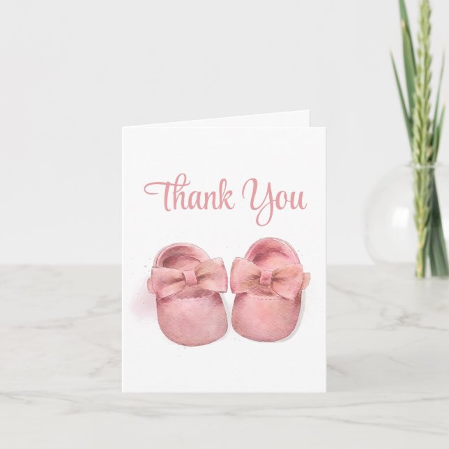 Pink Watercolor Shoes Babydusche Dankeskarte (Vorderseite)