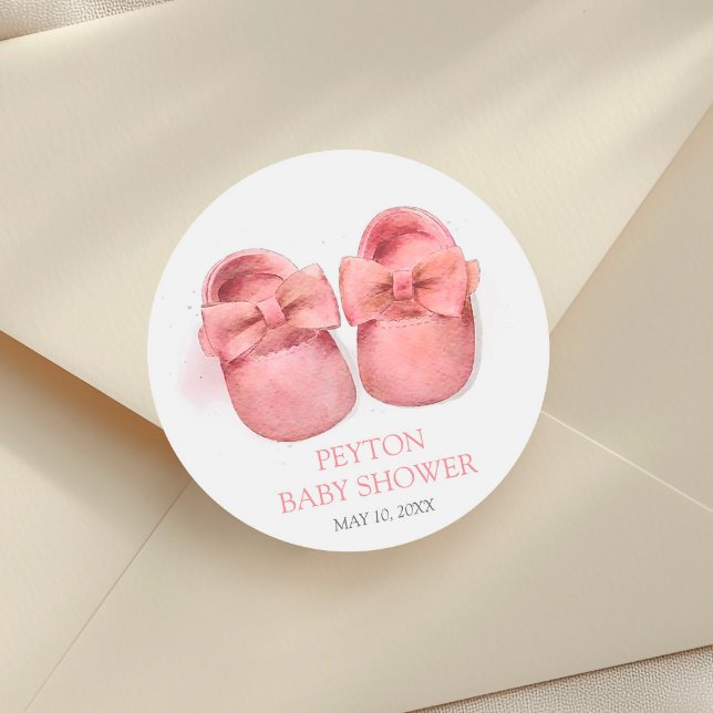 Pink Watercolor Shoes Babydusche Runder Aufkleber (Von Creator hochgeladen)