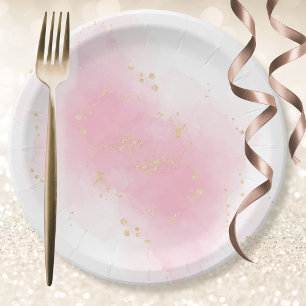 Pink Watercolor Splash Gold Sparkone Glitzer Einfa Pappteller