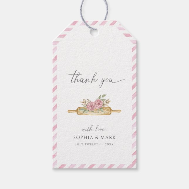 Pink Watercolor Strichen Danke Geschenkanhänger (Vorderseite)
