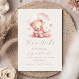 Pink Watercolor Teddy Bear Girl Babydusche Einladung