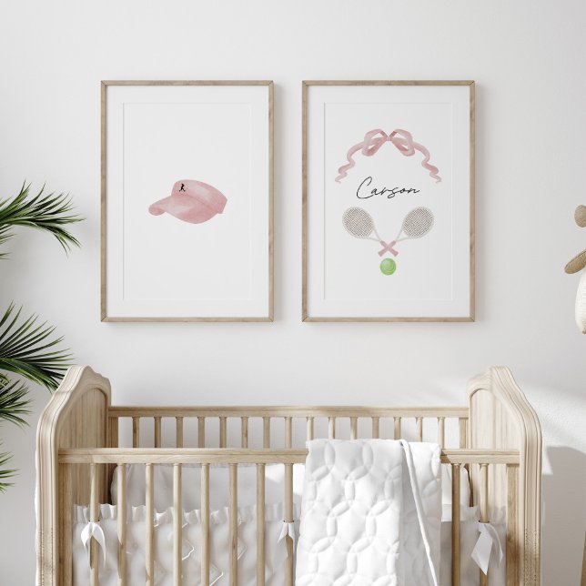 Pink Watercolor Tennis individuelle Name Set 2 Pos (Von Creator hochgeladen)