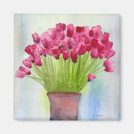 Pink Watercolor Tulip Floral Magnet