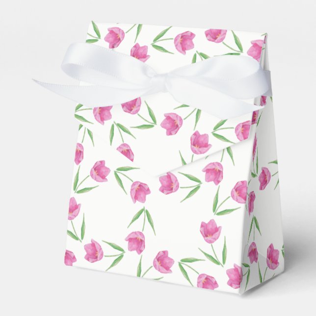 Pink Watercolor Tulips Muster Geschenkschachtel (Vorderseite)